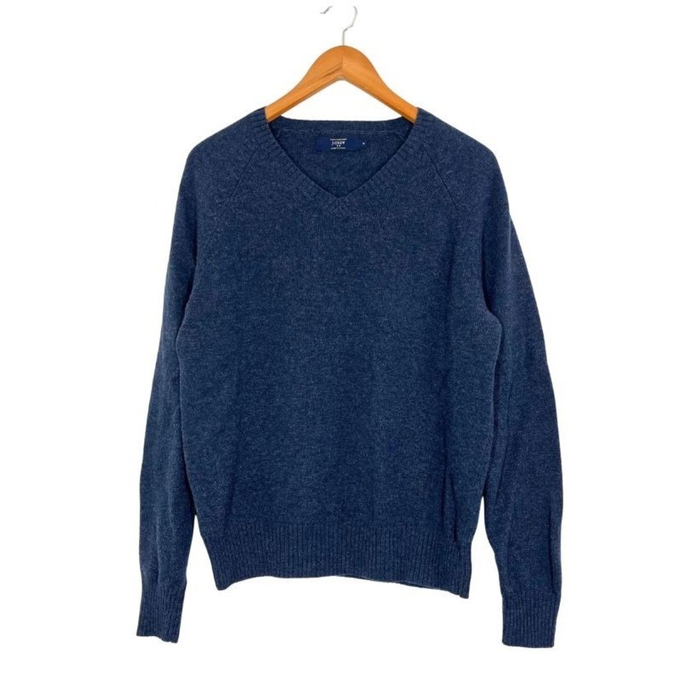 J.Crew 100% Lambswool V-Neck Sweater Blue‎ Men's Sz M Preppy Minimalist Classic